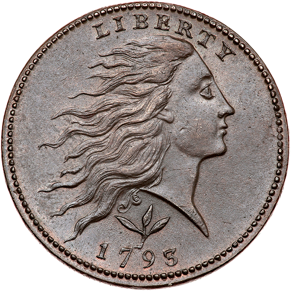 1793 S-10 R4 Wreath Cent, Vine & Bars Edge. PCGS graded MS-64 Brown. CAC Approved