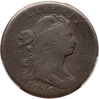 1796 S-99 R5 Draped Bust, Reverse of 1795. PCGS graded Fine-12. CAC Approved.