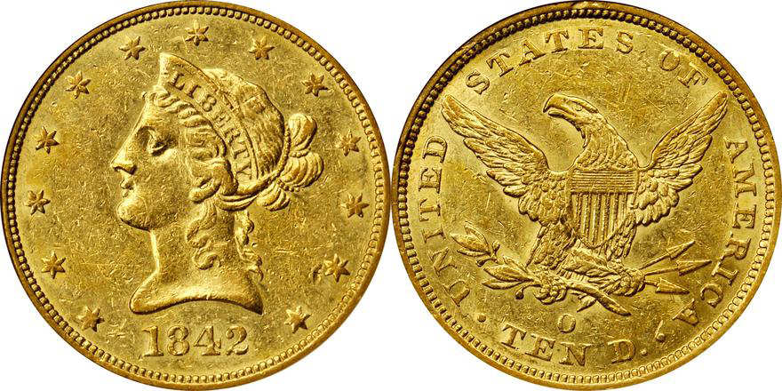 1842-O NGC AU58, LOT 2151, COURTESY OF STACK'S BOWERS