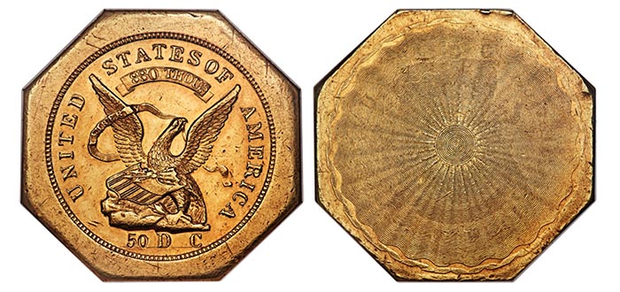 1851 Humbert $50 Gold. Image: Heritage.