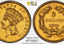 PCGS- Trueview image of Unique 1870-S Three Dollar Gold