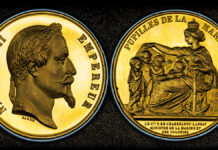 This is an image of a 1862 AV Medal of 50 Ducats.
