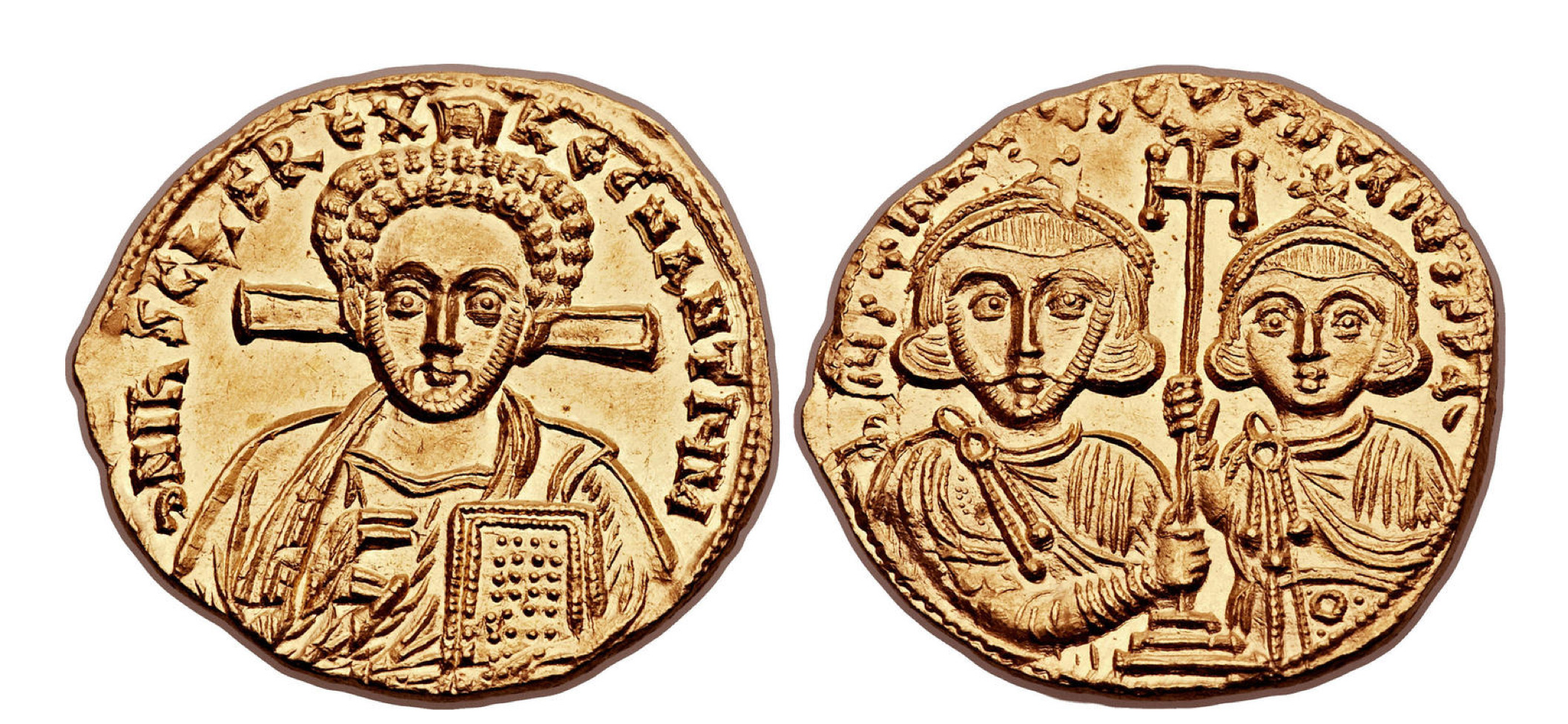Justinian II, second reign (705-11 CE), with Tiberius. AV solidus.