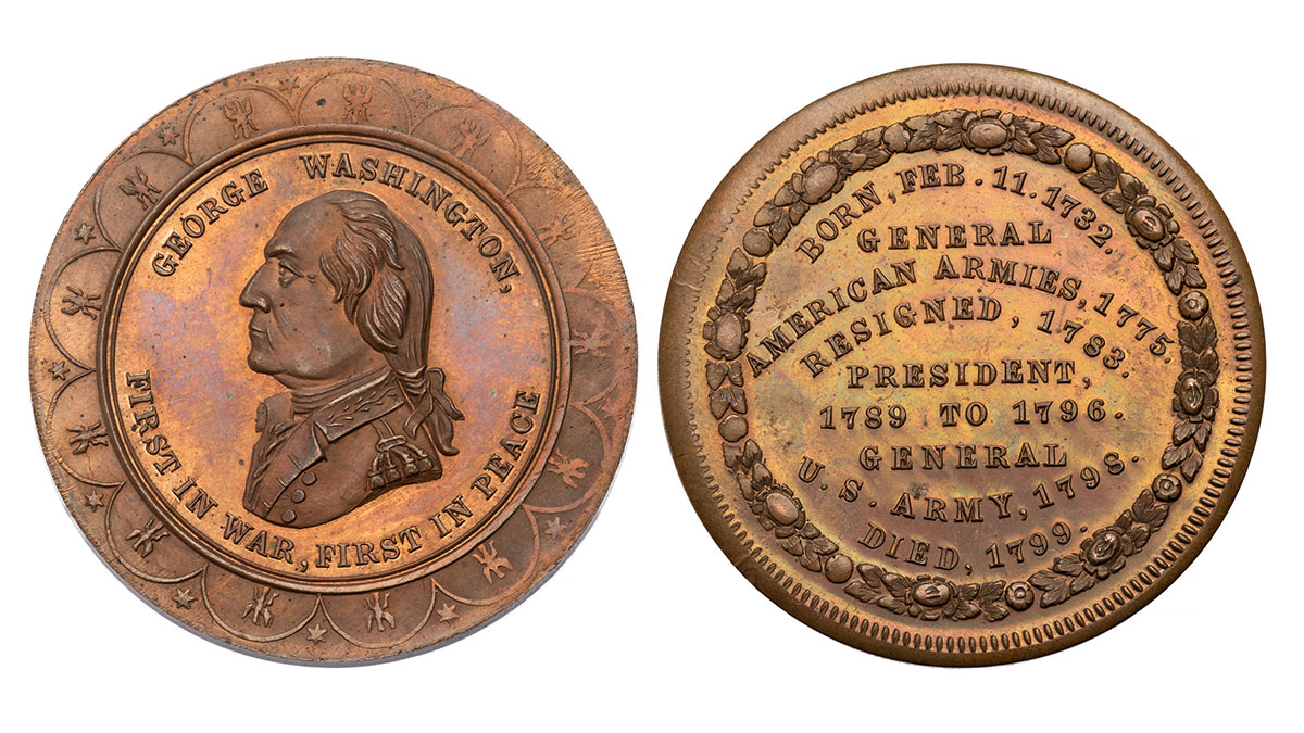 Figure 8. The George Washington Medal issued ca. 1860–63 by Alfred S. Robinson. 34.0 mm. ANS 0000.999.39124.