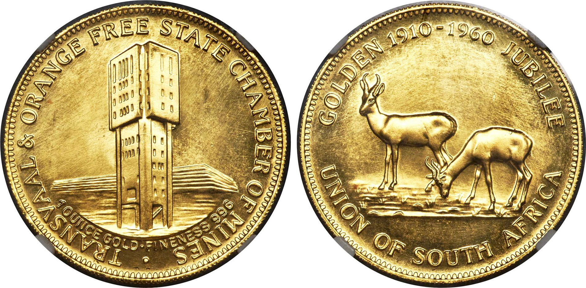South Africa 1960 Chamber Mines 1oz Medal.Image is courtesy of Heritage Auctions, www.HA.com.
