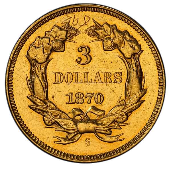 Unique 1870-S Three Dollar Gold - Reverse