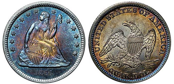 Toned 1841 quarter dollar