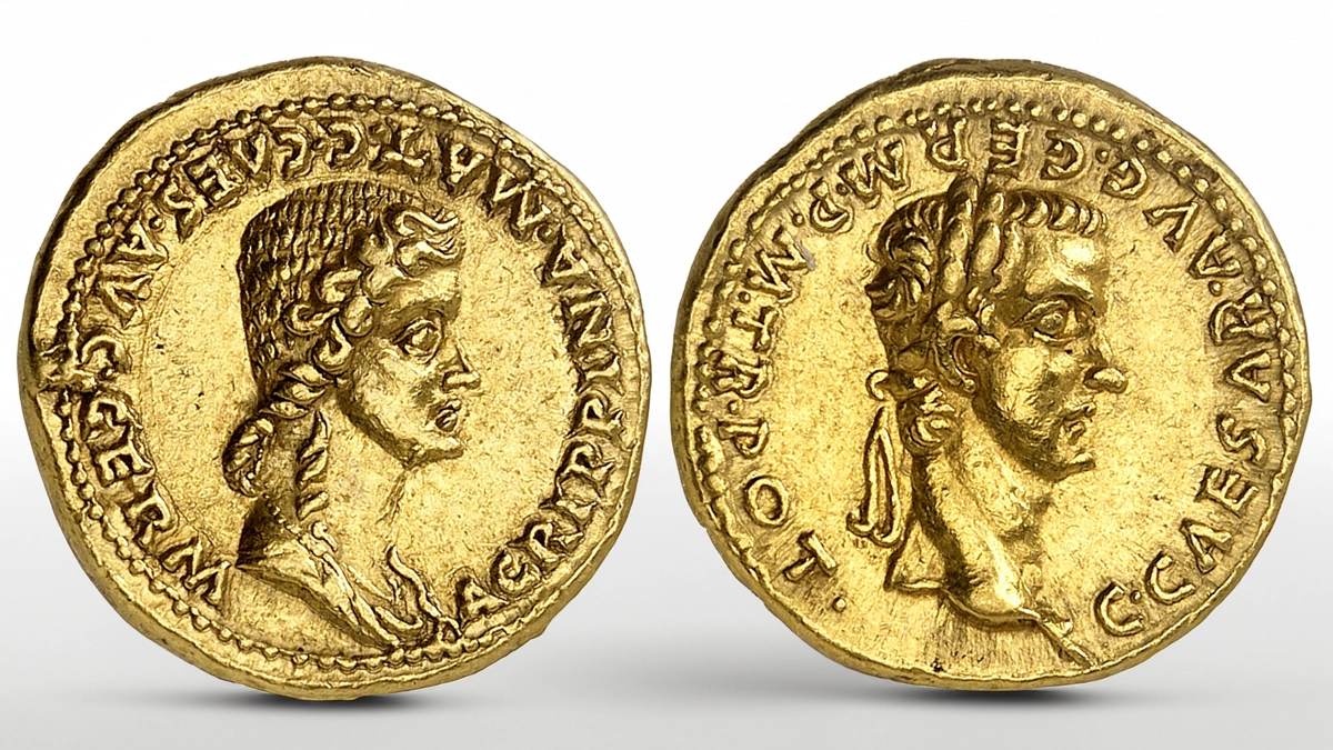 01 – No. 378. Caligula and Agrippina. Aureus, 37/8. From a collection completed before 1990. Very rare. Very fine +. Estimate: 25,000 euros. Hammer price: 120,000 euros.
