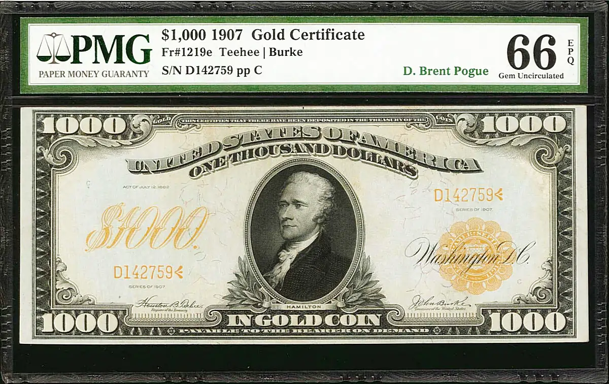1907 $1,000 Gold Certificate, Friedberg 1219e