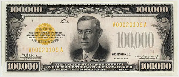 High Denomination Banknotes - $100,000 Gold Certificate, Series 1934