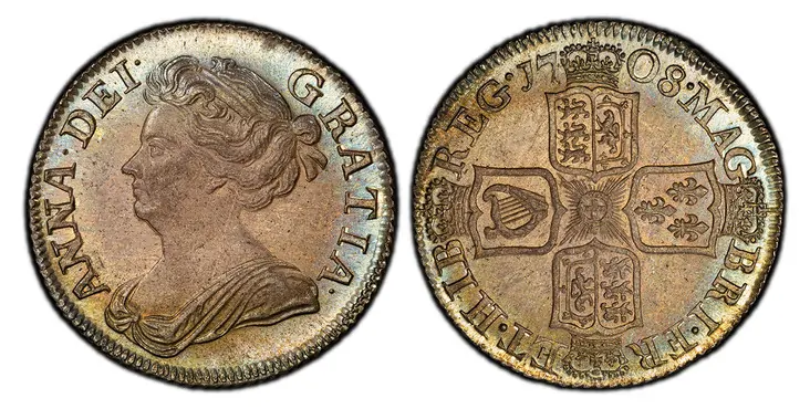GREAT BRITAIN. Anne. (Queen, 1702-1714). 1708 AR Shilling. PCGS MS66.