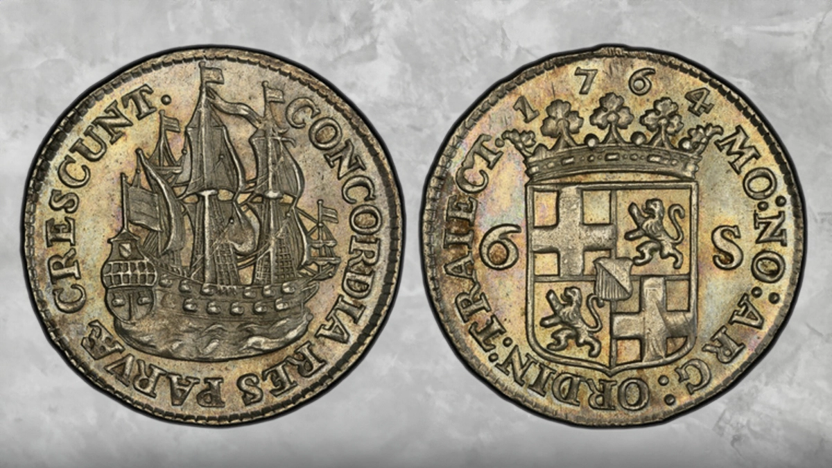 1764 Netherlands 6 Stuivers. Image: Atlas Numismatics.