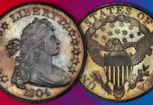 What are the Most Famous U.S. Coins by Denomination? Dimes to Dollars This is an image of the Childs 1804 Draped Bust Silver Dollar.