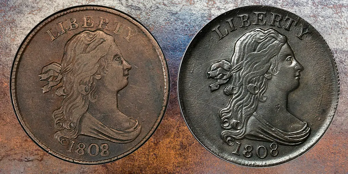 THE 1808 Half Cent - Left Cohen 1 1808/7 Overdate - Right  Cohne -3 Tall 8 Variety