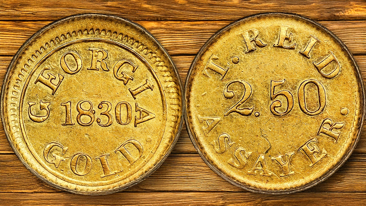 1830 Templeton Reid $2.50 gold piece graded PCGS AU-58 (CAC)(CMQ), a very rare example of the first private coinage struck from native gold in the United States. Image: Stack's Bowers / CoinWeek.