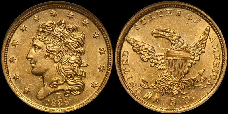 1838-D $5.00 US Gold - Images by Doug Winter Numismatics