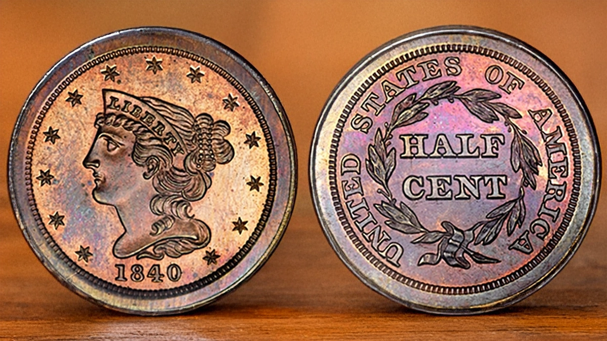 1840 Braided Hair Half Cent, 2nd Restrike. Image: Heritage Auctions (visit www.ha.com).