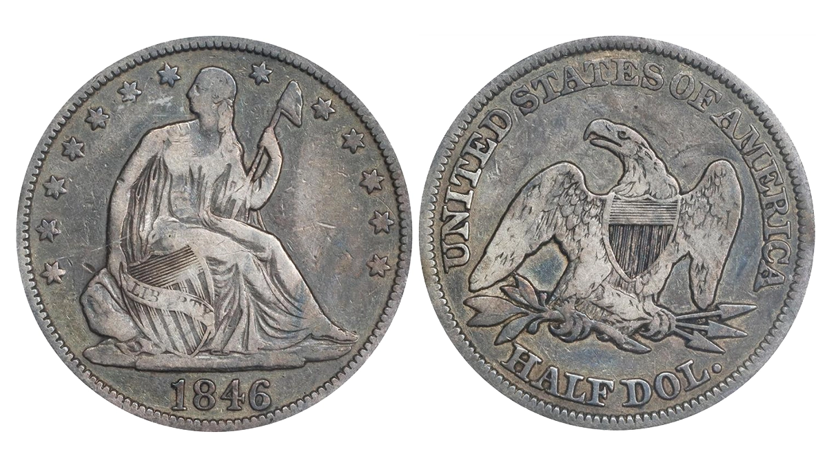 1846 Liberty Seated Half Dollar graded ANACS Fine-12. This example sold for $168 on April 24, 2024 for $504.