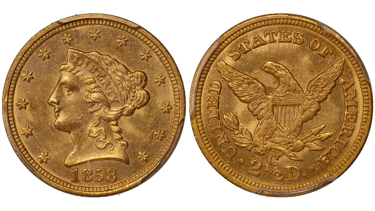1858-C $2.50 PCGS MS63+ CAC