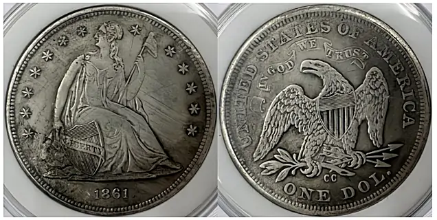1861-CC Seated Dollar with motto