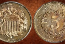 Proof 1867 Shield Nickel With Rays