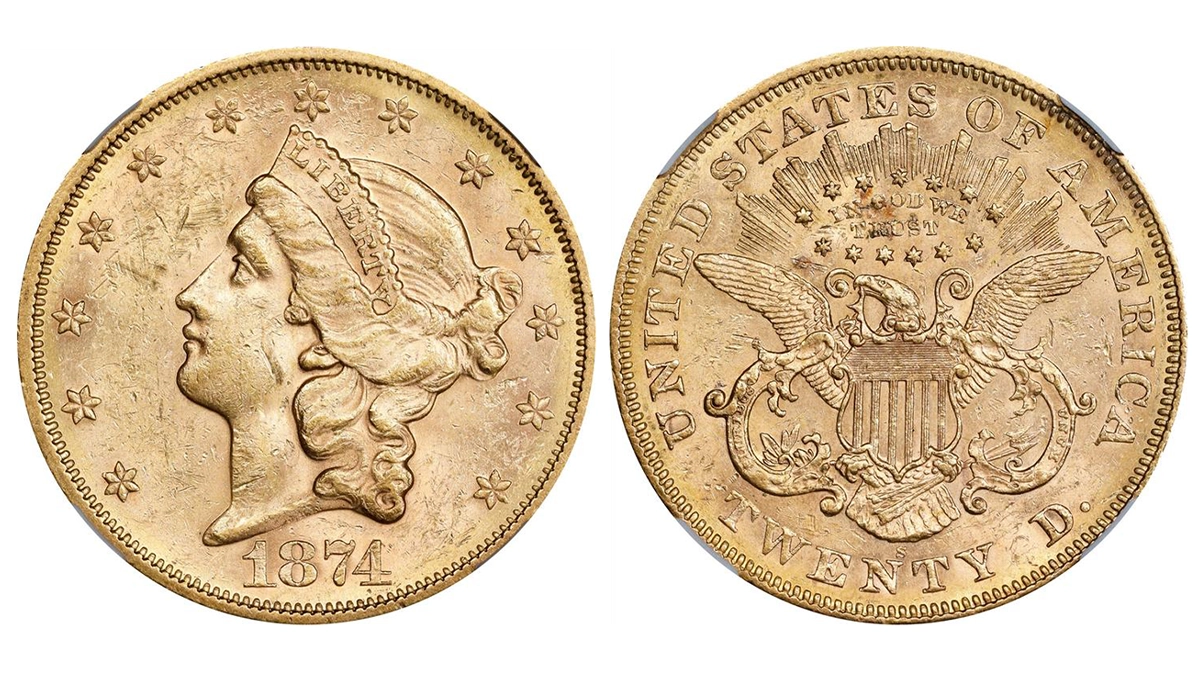 1874-S Liberty Head Double Eagle graded NGC MS60. Image: Stack's Bowers. This example sold for $2,640 on April 24, 2024.