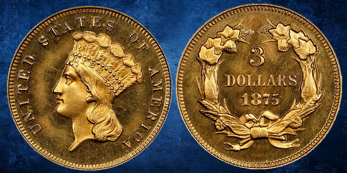 1875 Three-Dollar Gold Piece. JD-1. Rarity-6. Proof-64 Cameo (PCGS). CAC. CMQ.