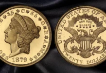 This is an image of an 1879 Quintuple Eagle. Image: PCGS / CoinWeek.