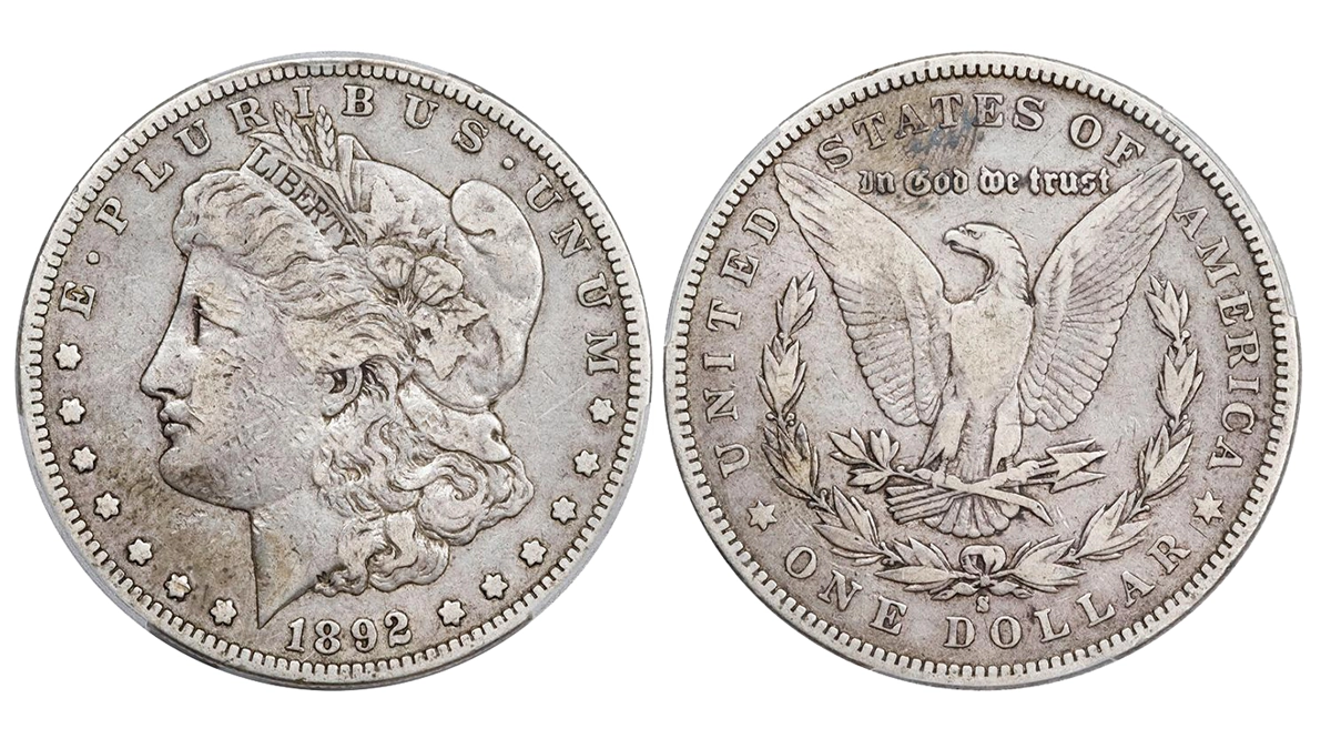 1892-S Morgan Dollar graded PCGS Fine-15. This example sold for $100 on April 24, 2024.