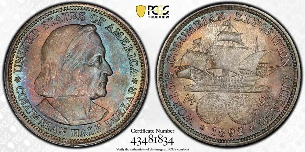 1892 World's Columbian Exposition half dollar. Courtesy of PCGS TrueView.