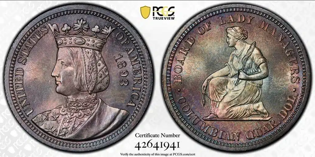 A toned 1893 Isabella quarter. Courtesy of PCGS TrueView.