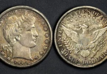 This is an image of a 1904-S Barber Half Dollar.