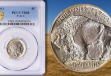 1913 Buffalo Nickel, Type 1 Proof. Image: GreatCollections / CoinWeek.