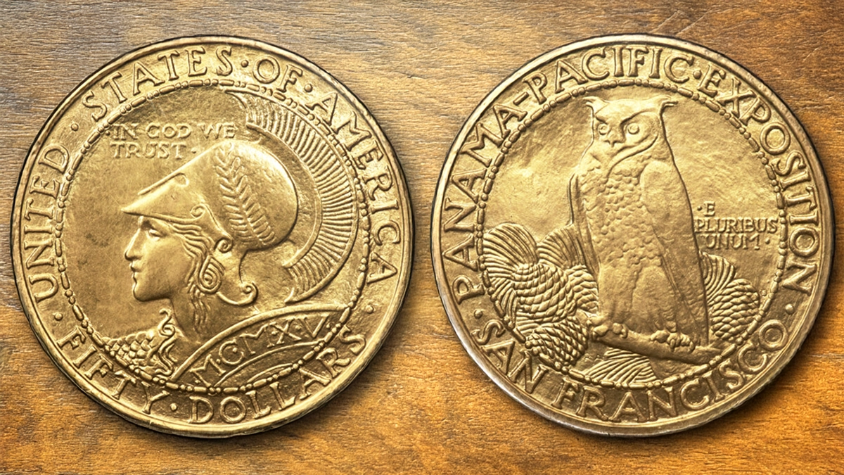 1915-S Panama-Pacific Exposition $50 Round. Image: Heritage Auctions / CoinWeek.
