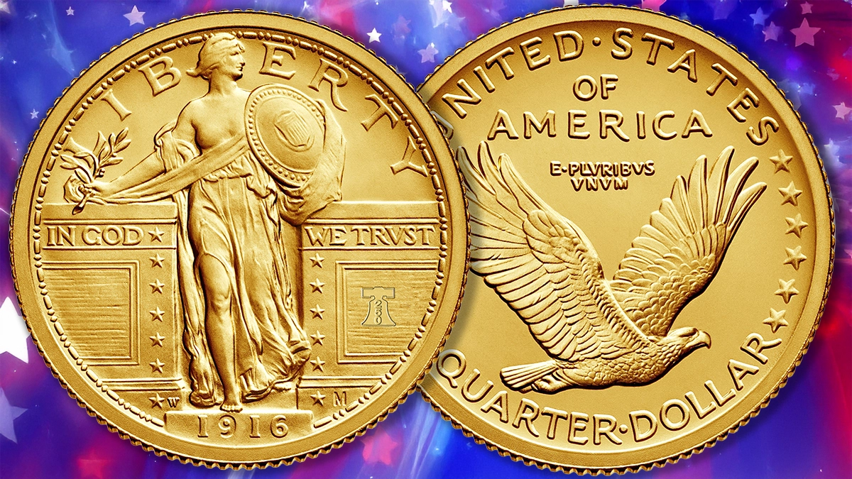 2026 gold reissue of the 1916 Standing Liberty Quarter. Image: United States Mint / CoinWeek.