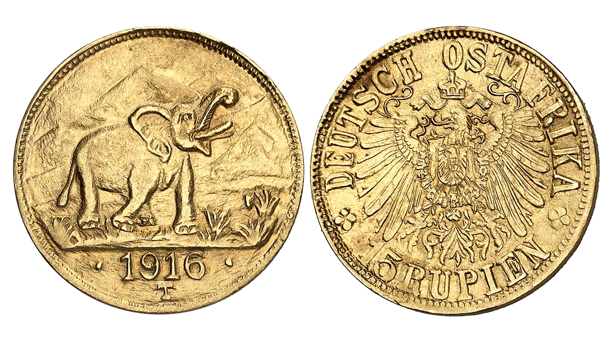 No. 2246 – German East Africa. 15 rupees, 1916, Tabora. About mint state. Estimate: 5,850 euros.