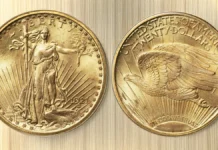 This is an image of a 1921 Saint-Gaudens Double Eagle.
