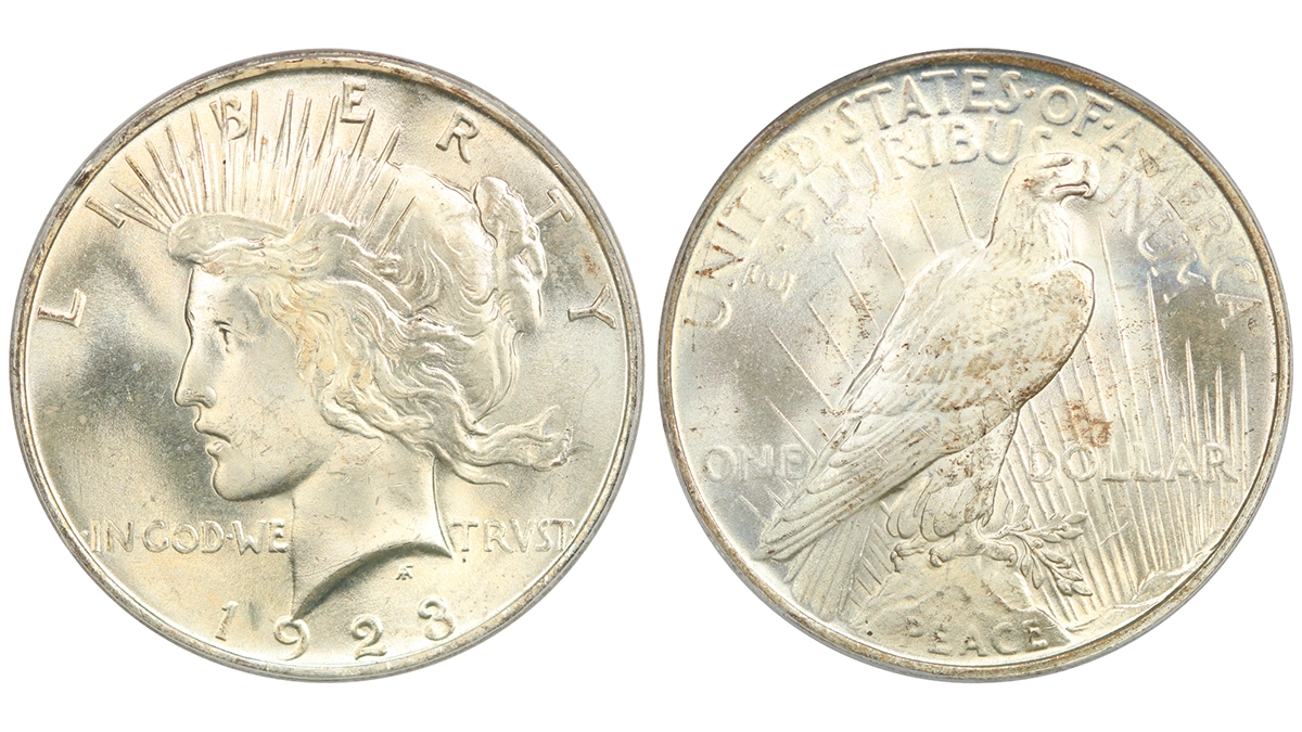 1923 Peace Dollar graded PCGS MS65. Image: David Lawrence Rare Coins.