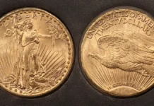 This is an image of an MS64 1927-S Saint-Gaudens Double Eagle $20 Gold Coin.