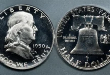 This is an image of a 1950 Franklin Half Dollar Proof.
