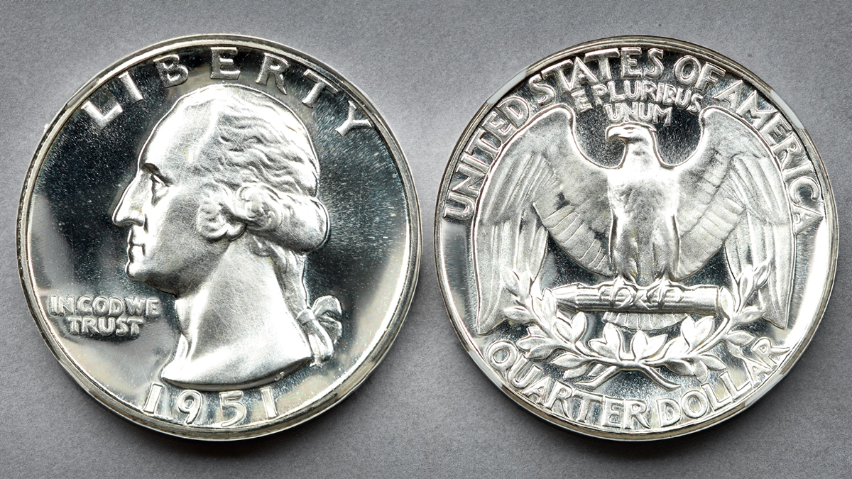 1951 Washington Quarter graded NGC PF67. Image: DLRC/CoinWeek.