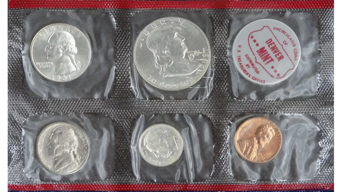 Denver Mint coins from the 1961 United States Mint Uncirculated Coin Set. Image: CoinWeek.