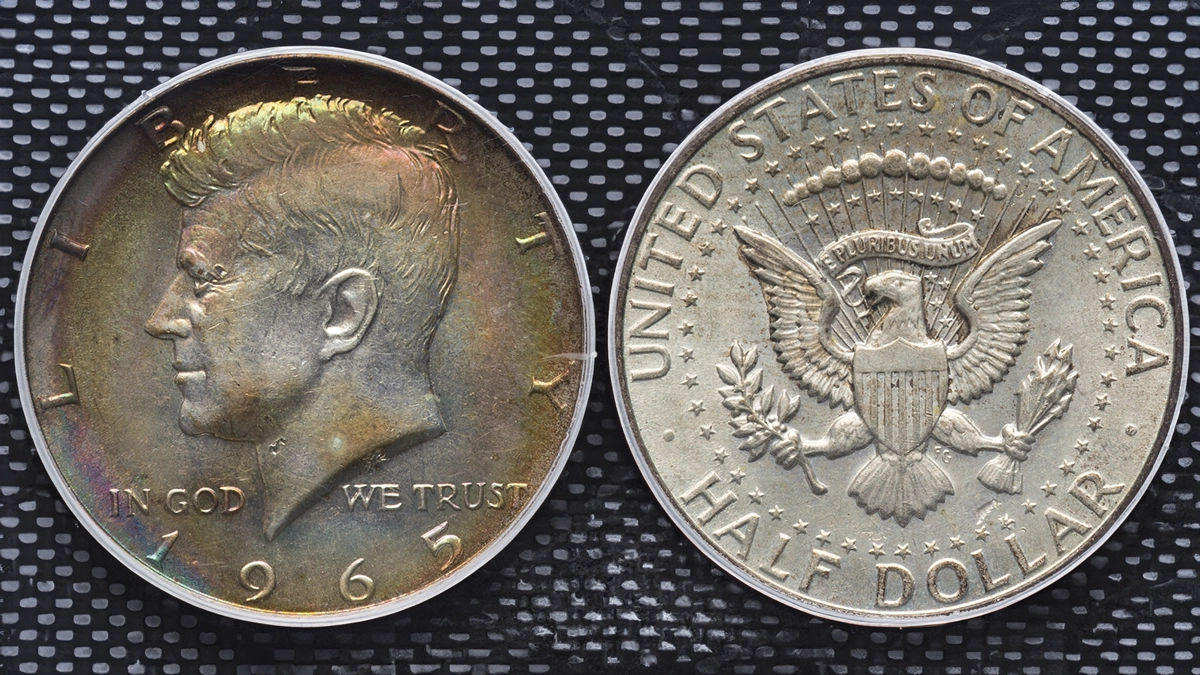 1965 Silver-Clad Kennedy Half Dollar. Image: Heritage Auctions/CoinWeek.