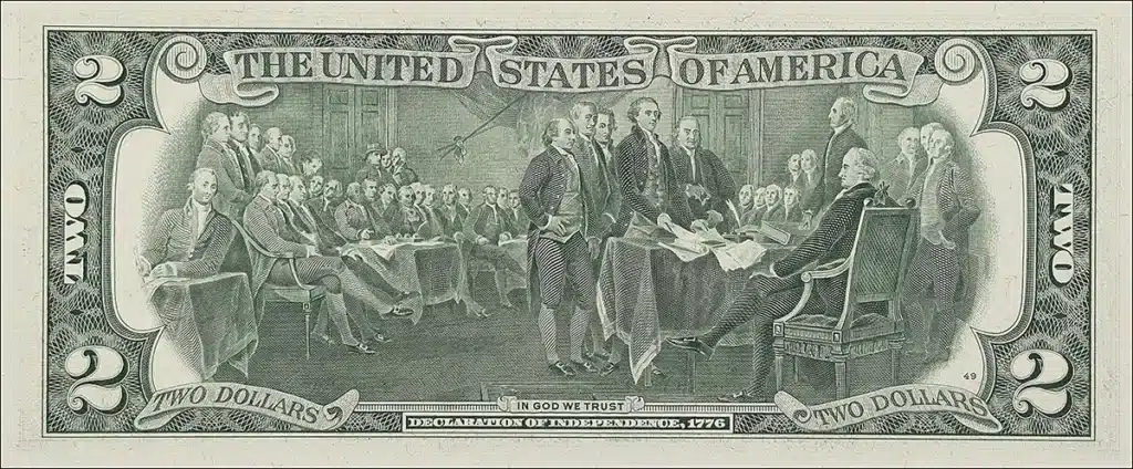 New for the 1976 $2 bill was an engraving of the signing of the Declaration of Independence.