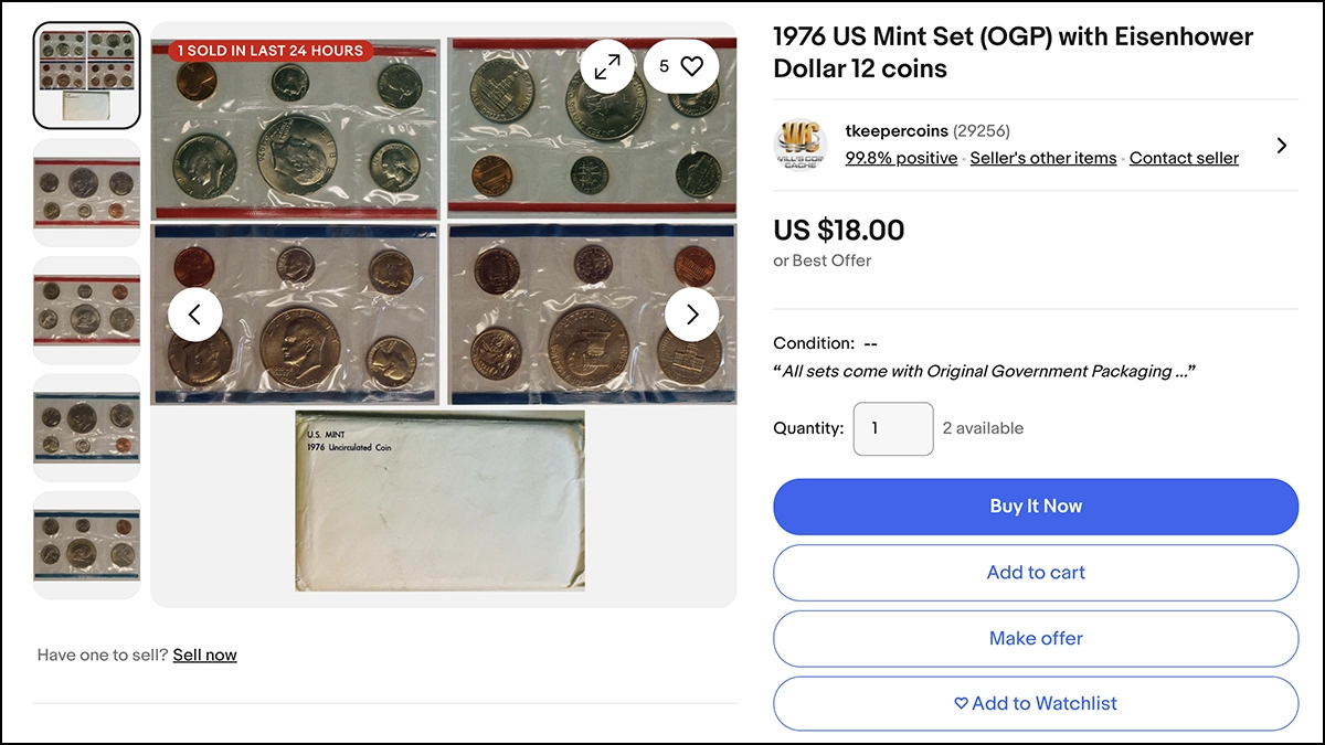 1976 United States Mint Uncirculated Coin Set eBay Listing.