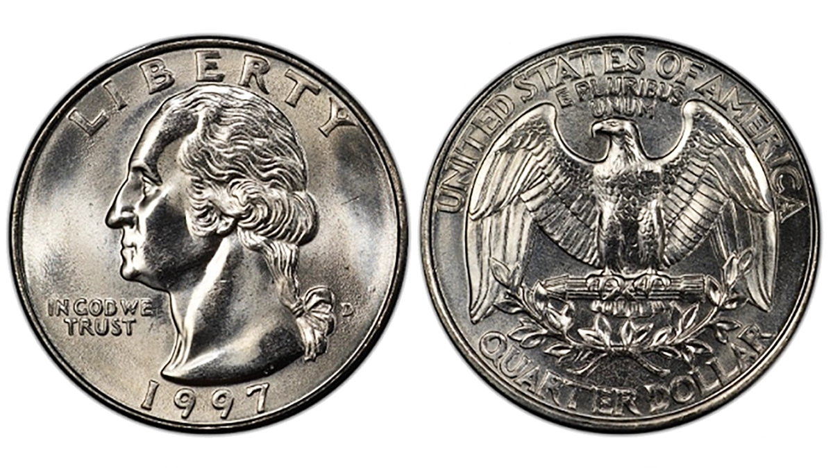 1997-D Washington Quarter with white background.