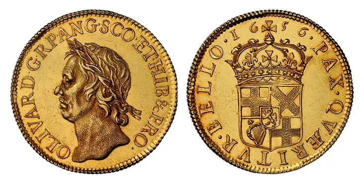  GREAT BRITAIN. England. Commonwealth. 1656 AV Broad (20 Shillings). NGC MS62