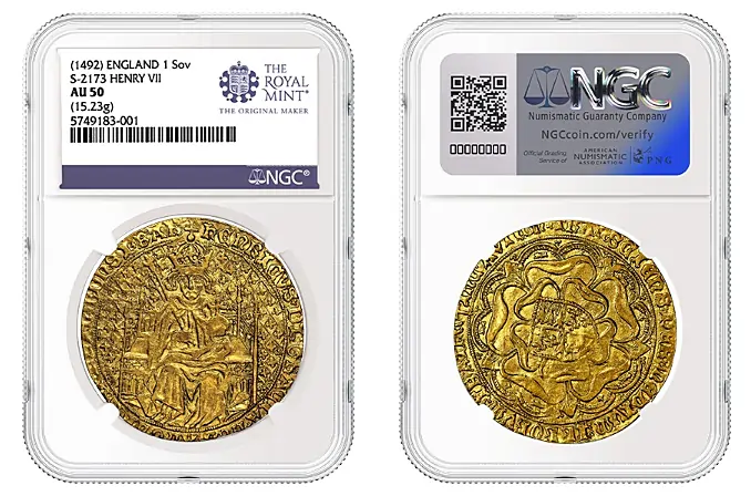  England (1492) Sovereign - Henry VII graded NGC AU 50