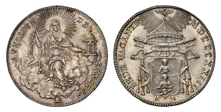  ITALIAN STATES. Papal States. MDCCCXXIII (1823)-II-B AR 1/2 Scudo. NGC MS67