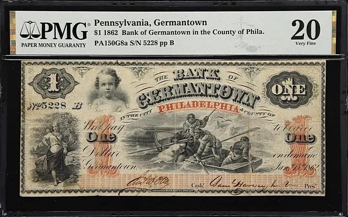 Bank of Germantown (Lot 5196) that displays a vignette known as The White Bear engraved by DeWitt Clinton Hay